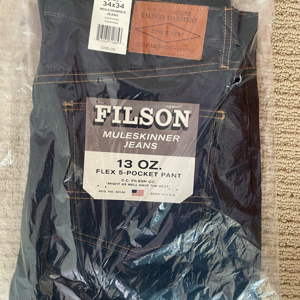 Brand New Never Worn Still in Package Filson Muleskinner Jeans